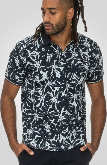 D555 Halifax AOP Hawaiian Print Short Sleeve Polo Blue - Herren-T-shirts - Herren-T-Shirts in großen Größen