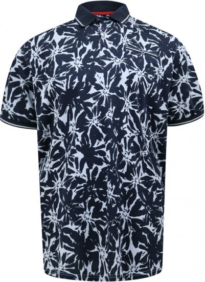 D555 Halifax AOP Hawaiian Print Short Sleeve Polo Blue - Herren-T-shirts - Herren-T-Shirts in großen Größen