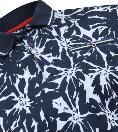 D555 Halifax AOP Hawaiian Print Short Sleeve Polo Blue - Herren-T-shirts - Herren-T-Shirts in großen Größen