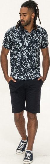 D555 Halifax AOP Hawaiian Print Short Sleeve Polo Blue - Herren-T-shirts - Herren-T-Shirts in großen Größen