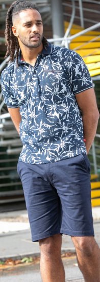 D555 Halifax AOP Hawaiian Print Short Sleeve Polo Blue - Herren-T-shirts - Herren-T-Shirts in großen Größen