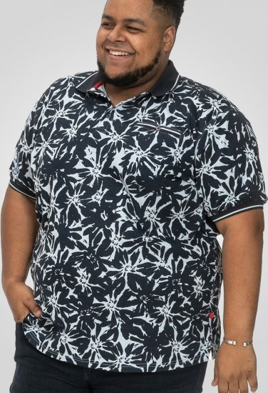 D555 Halifax AOP Hawaiian Print Short Sleeve Polo Blue - Herren-T-shirts - Herren-T-Shirts in großen Größen