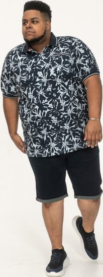 D555 Halifax AOP Hawaiian Print Short Sleeve Polo Blue - Herren-T-shirts - Herren-T-Shirts in großen Größen