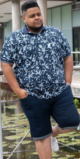 D555 Halifax AOP Hawaiian Print Short Sleeve Polo Blue - Herren-T-shirts - Herren-T-Shirts in großen Größen