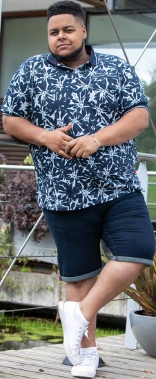 D555 Halifax AOP Hawaiian Print Short Sleeve Polo Blue - Herren-T-shirts - Herren-T-Shirts in großen Größen