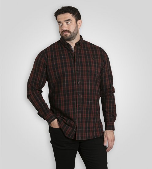 D555 Horsham Long Sleeve Shirt with Chest Pocket Burgundy/Black Check - Herrenhemden - Herrenhemden in großen Größen