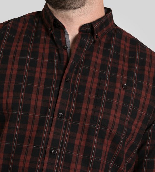 D555 Horsham Long Sleeve Shirt with Chest Pocket Burgundy/Black Check - Herrenhemden - Herrenhemden in großen Größen