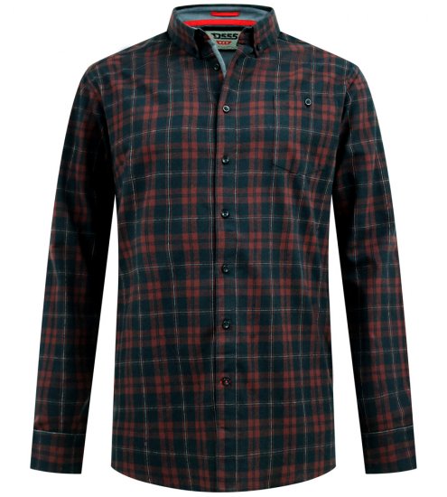 D555 Horsham Long Sleeve Shirt with Chest Pocket Burgundy/Black Check - Herrenhemden - Herrenhemden in großen Größen
