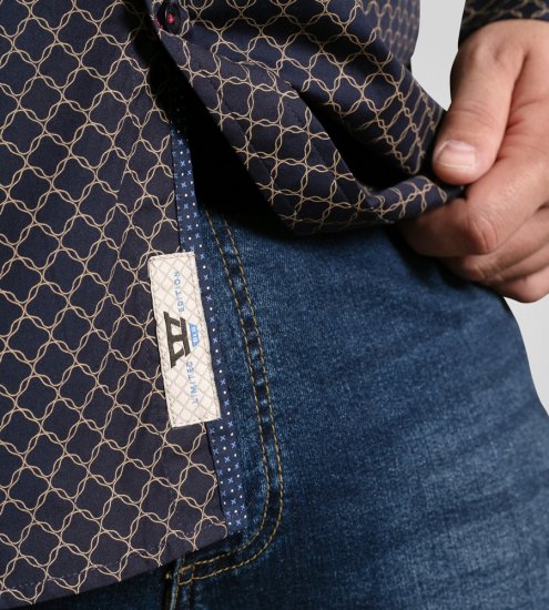D555 Sheffield Long Sleeve AOP Micro Gold Shirt Navy - Herrenhemden - Herrenhemden in großen Größen
