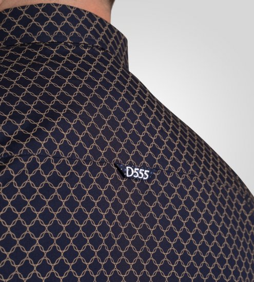 D555 Sheffield Long Sleeve AOP Micro Gold Shirt Navy - Herrenhemden - Herrenhemden in großen Größen