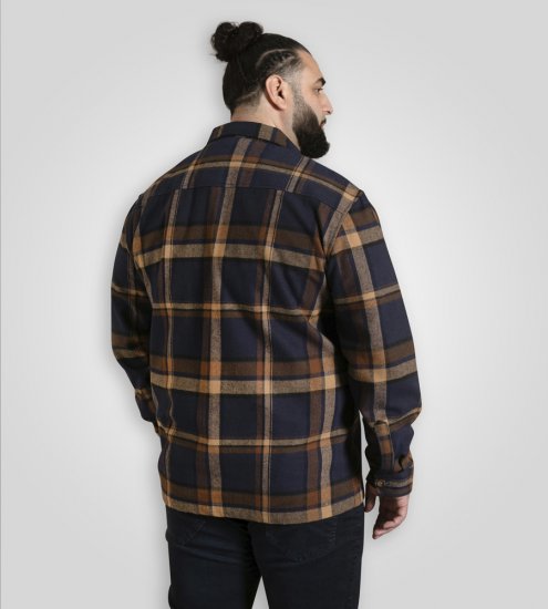 D555 Aldershot Long Sleeve Heavy Shacket Overshirt Tan/Navy Check - Herrenhemden - Herrenhemden in großen Größen