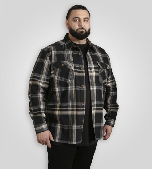 D555 Falkirk Long Sleeve Heavy Shacket Overshirt Black/Grey TALL SIZES - Herrenhemden - Herrenhemden in großen Größen