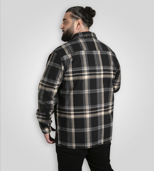 D555 Falkirk Long Sleeve Heavy Shacket Overshirt Black/Grey TALL SIZES - Herrenhemden - Herrenhemden in großen Größen