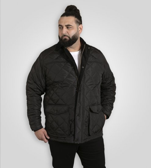 D555 Harborough Quilted Jacket with Corduroy Collar Black - Herren jacken - Herren Jacken in großen Größen