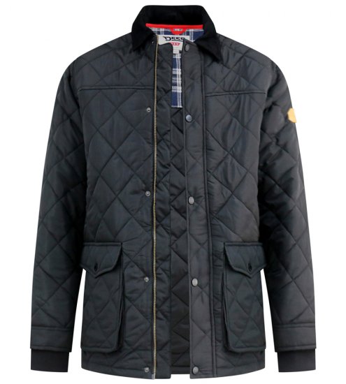 D555 Harborough Quilted Jacket with Corduroy Collar Black - Herren jacken - Herren Jacken in großen Größen