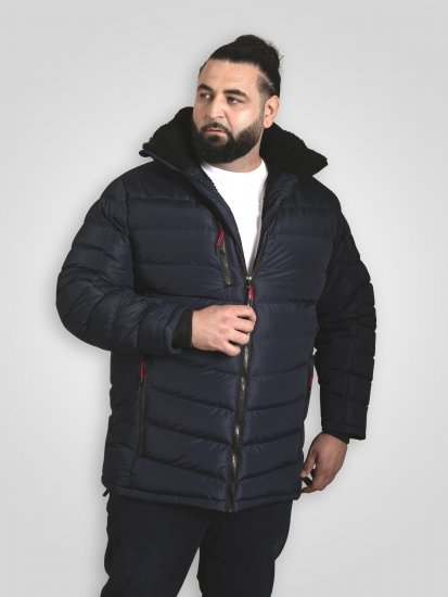 D555 Workington Gepolsterte Jacke mit Kapuze und Sherpafutter Marineblau - Herren jacken - Herren Jacken in großen Größen