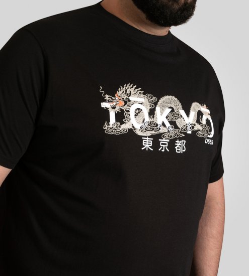 D555 Ginza Tokyo with Dragon Crew Neck T-shirt Black - Herren-T-shirts - Herren-T-Shirts in großen Größen