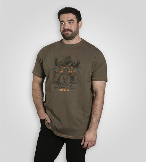 D555 Stockton Gorilla Playing Drums Crew Neck T-Shirt Khaki - Herren-T-shirts - Herren-T-Shirts in großen Größen