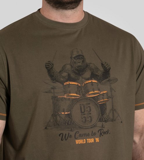 D555 Stockton Gorilla Playing Drums Crew Neck T-Shirt Khaki - Herren-T-shirts - Herren-T-Shirts in großen Größen