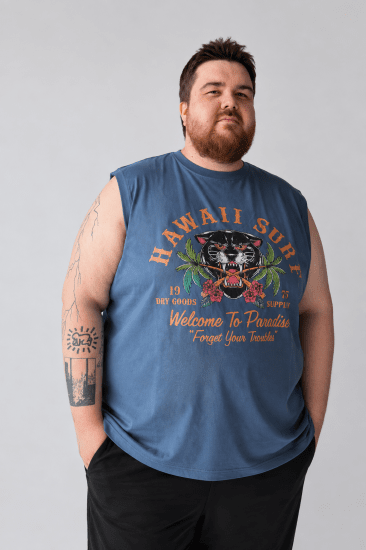 Kam Jeans 5763 Hawaii Surf Vest Vintage Indigo - Herren-T-shirts - Herren-T-Shirts in großen Größen