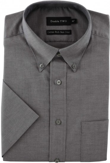 Double TWO Non-Iron Oxford Short Sleeve Grey - Herrenhemden in großen Größen - Herrenhemden in großen Größen