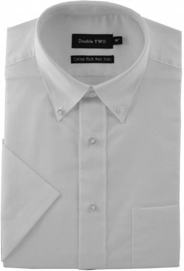 Double TWO Non-Iron Oxford Short Sleeve White - Herrenhemden in großen Größen - Herrenhemden in großen Größen