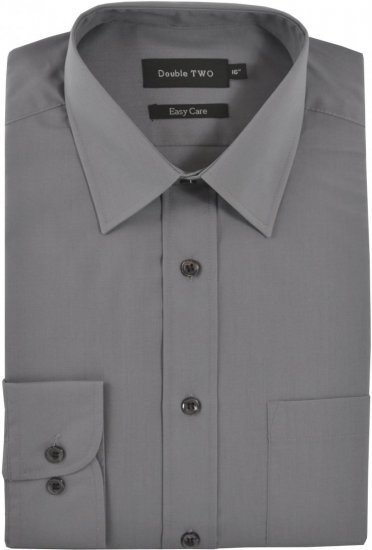 Double TWO Classic Easy Care Long Sleeve Grey - Herrenhemden in großen Größen - Herrenhemden in großen Größen