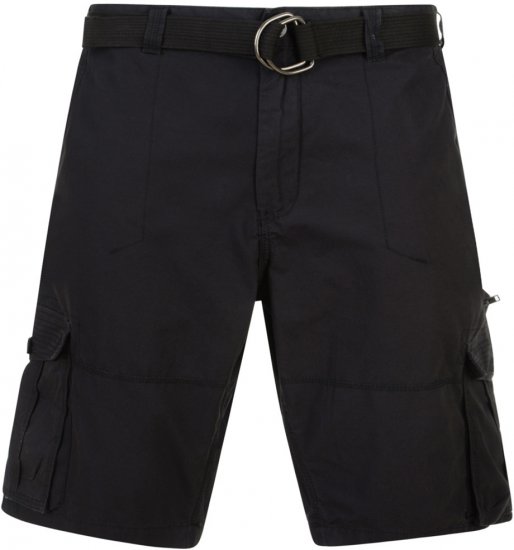 Kam Jeans Belted Cargo Shorts Black - Herrenshorts in großen Größen - Herrenshorts in großen Größen