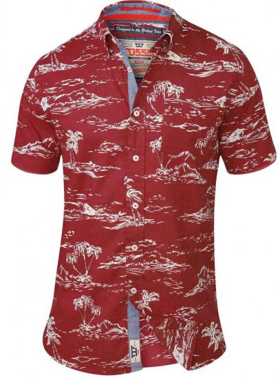 D555 NESTOR Hawaiian Print Shirt Red - Herrenhemden in großen Größen - Herrenhemden in großen Größen