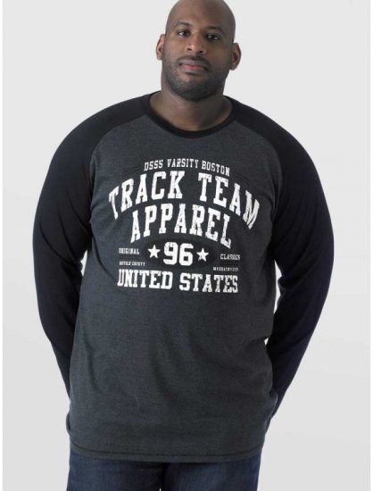D555 KELTON Long Sleeve Raglan T-Shirt Charcoal/Black - Herren-T-shirts - Herren-T-Shirts in großen Größen