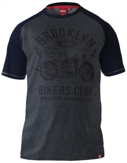 D555 HIRALDO Brooklyn Bikers Club T-Shirt Charcoal/Black - Herren-T-Shirts in großen Größen - Herren-T-Shirts in großen Größen