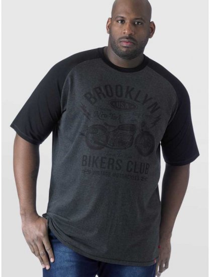 D555 HIRALDO Brooklyn Bikers Club T-Shirt Charcoal/Black - Herren-T-shirts - Herren-T-Shirts in großen Größen