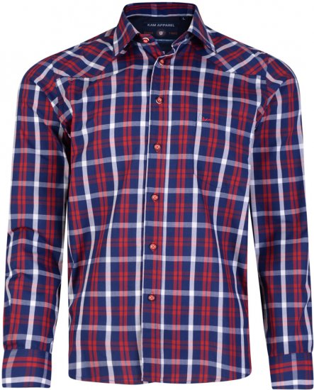 Kam Jeans 6143 Long Sleeve Shirt Red - Herrenhemden in großen Größen - Herrenhemden in großen Größen