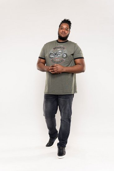 D555 Hereford Brooklyn Motorbike Printed Ringer T-Shirt Khaki - Herren-T-shirts - Herren-T-Shirts in großen Größen