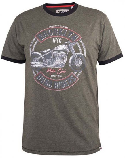 D555 Hereford Brooklyn Motorbike Printed Ringer T-Shirt Khaki - Herren-T-shirts - Herren-T-Shirts in großen Größen