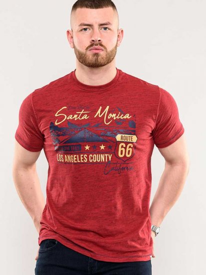 D555 Brisbane Santa Monica Route 66 Printed T-Shirt Red - Herren-T-shirts - Herren-T-Shirts in großen Größen