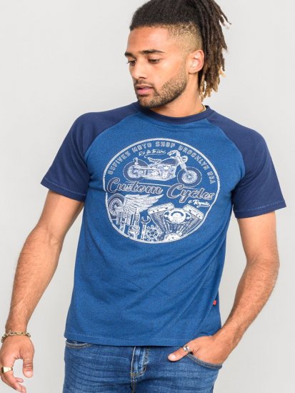 D555 Porter Raglan Sleeve Printed T-Shirt Blue - Herren-T-shirts - Herren-T-Shirts in großen Größen