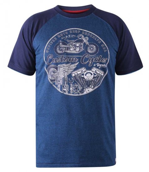 D555 Porter Raglan Sleeve Printed T-Shirt Blue - Herren-T-shirts - Herren-T-Shirts in großen Größen