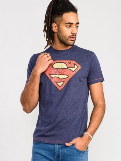 D555 Scampton Official Superman Printed T-Shirt Navy - Herren-T-shirts - Herren-T-Shirts in großen Größen