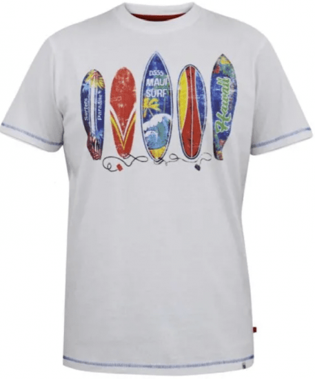 D555 Bridgford T-Shirt mit Surf-Print Weiß - Herren-T-shirts - Herren-T-Shirts in großen Größen