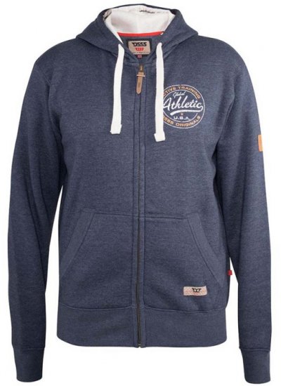 D555 Orchid Chest Printed Zip Through Hoody Denim Blue - Herren-sweater und -hoodies - Herren-Sweater und -Hoodies in großen Größen