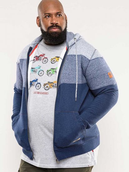 D555 Columbus Cut And Sew Panelled Zip Through Hoody Blue - Herren-sweater und -hoodies - Herren-Sweater und -Hoodies in großen Größen