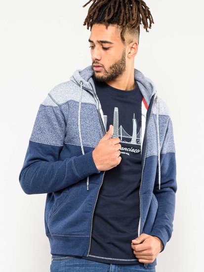 D555 Columbus Cut And Sew Panelled Zip Through Hoody Blue - Herren-sweater und -hoodies - Herren-Sweater und -Hoodies in großen Größen