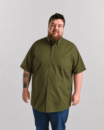 Motley Denim Zagreb Kurzarmhemd Dunkelkhaki - Herrenhemden - Herrenhemden in großen Größen