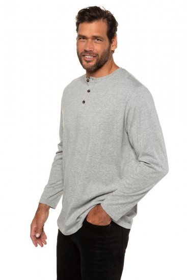 JP1880 702555 Langarm Henley-Shirt Grau meliert - Herren-T-shirts - Herren-T-Shirts in großen Größen