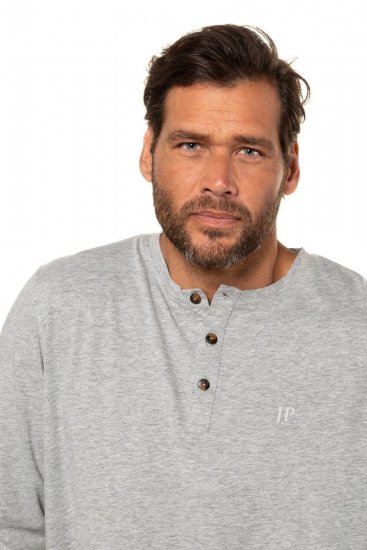 JP1880 702555 Langarm Henley-Shirt Grau meliert - Herren-T-shirts - Herren-T-Shirts in großen Größen