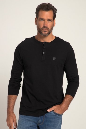 JP1880 702555 Langarm Henley-Shirt Schwarz - Herren-T-shirts - Herren-T-Shirts in großen Größen