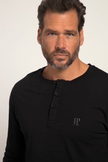 JP1880 702555 Langarm Henley-Shirt Schwarz - Herren-T-shirts - Herren-T-Shirts in großen Größen
