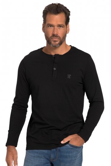 JP1880 702555 Langarm Henley-Shirt Schwarz - Herren-T-shirts - Herren-T-Shirts in großen Größen