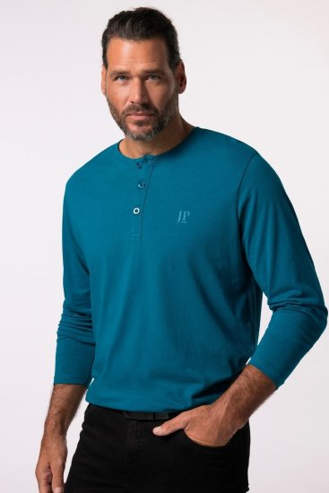 JP1880 Henley T-shirt Long Sleeve Blue - Herren-T-shirts - Herren-T-Shirts in großen Größen